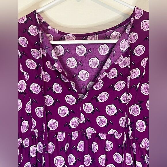 Purple Rose Print V Neck Midi Dress/Swim Cover Up Sz Small - Picture 2 of 8